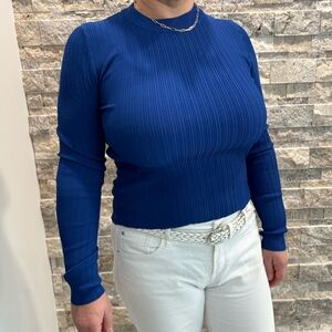 Pull&Bear Royal Blue Ribbed Long Sleeve Top